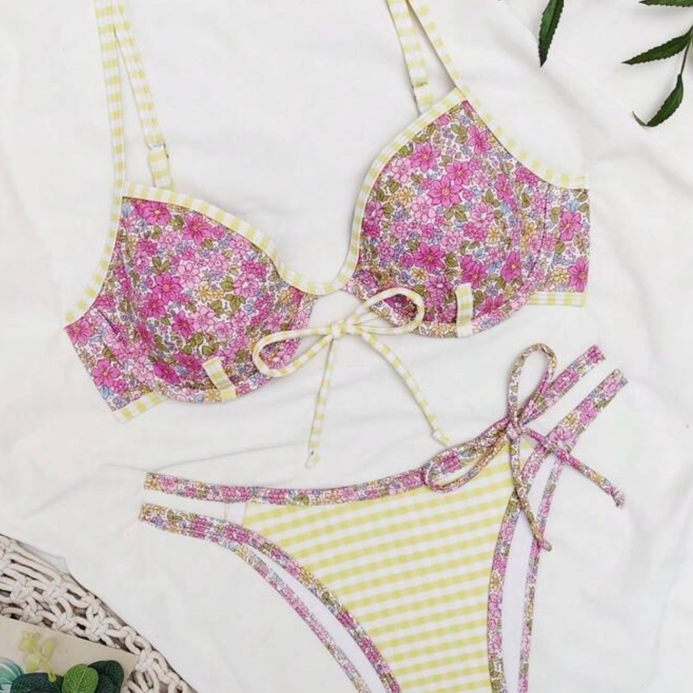 SHEIN Pink and Yellow Floral Bikini